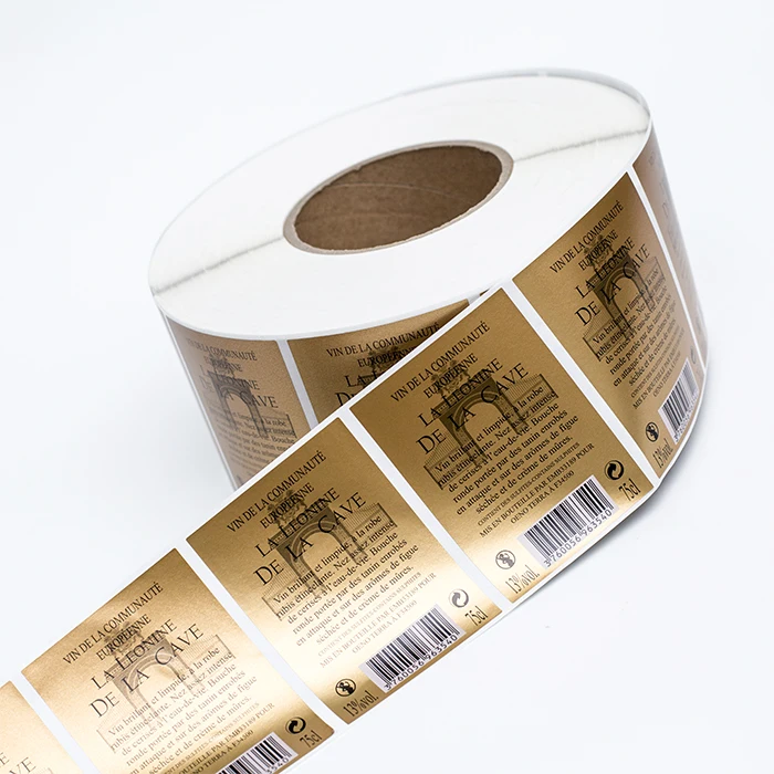 Wine Bottle Embossed Gold Foil Labels Customized Rectangle Sticker