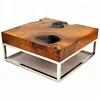 Industrial & vintage iron metal & natural live edge sleeper old wood square coffee table