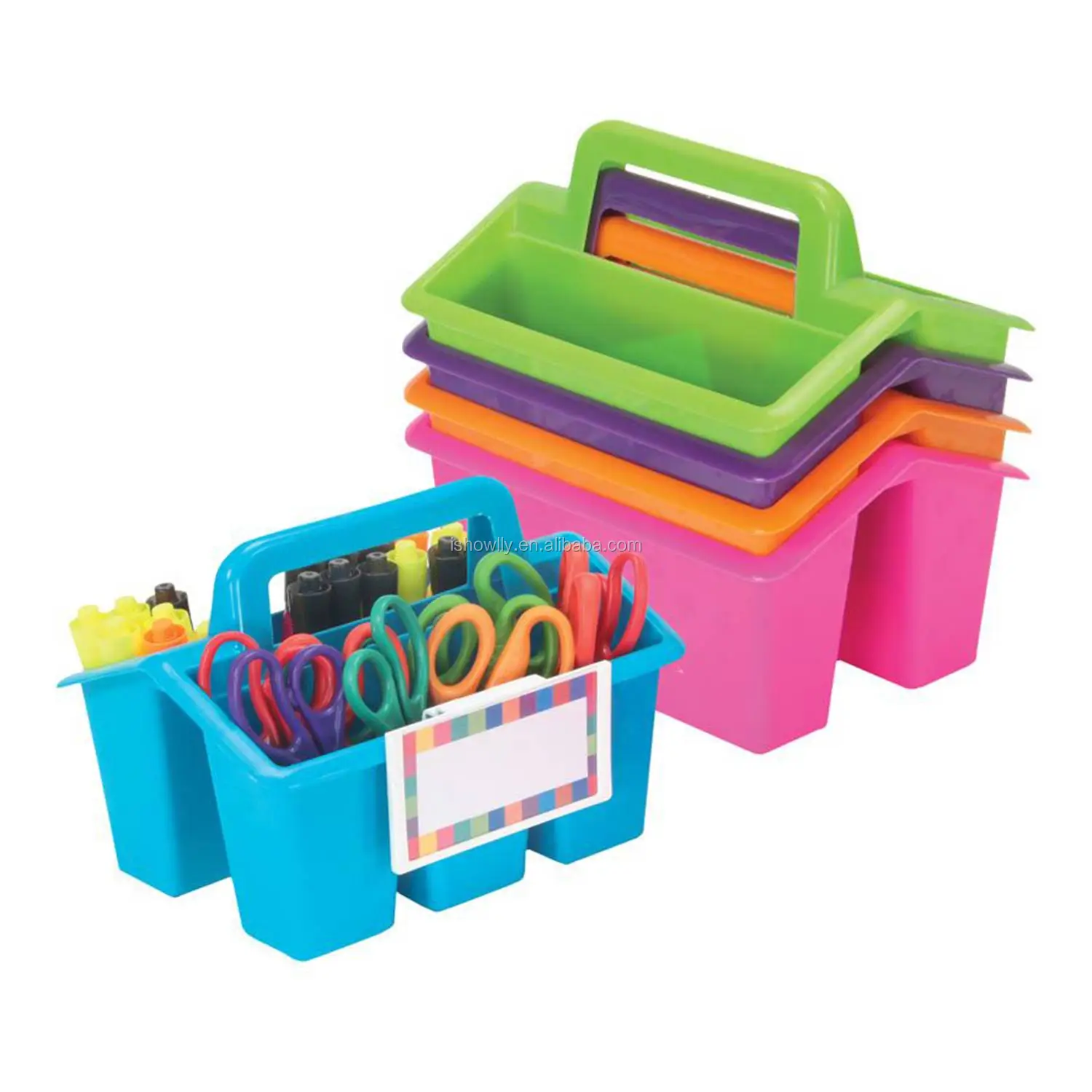Colorful Plastic Craft Caddies With Handles Multipurpose Mini Desk Supplies Stationery
