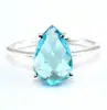 Blue Topaz Rings Prong Setting Silver Plated Ring Jewelry
