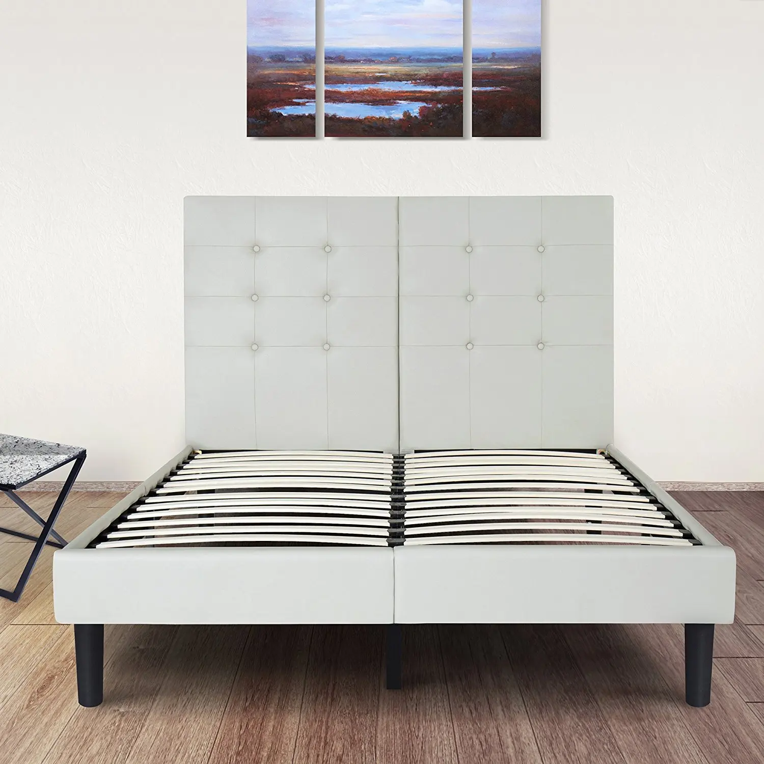 Olee Sleep 14 Inch Dura Metal Faux Leather Wood Slate Bed Frame Burton Queen 14PB03Q