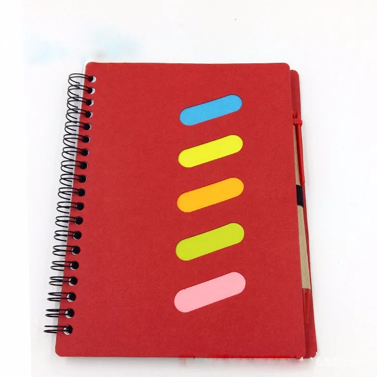 Spiral Recycled Notebook With Pen & Sticky Note Index Attached For