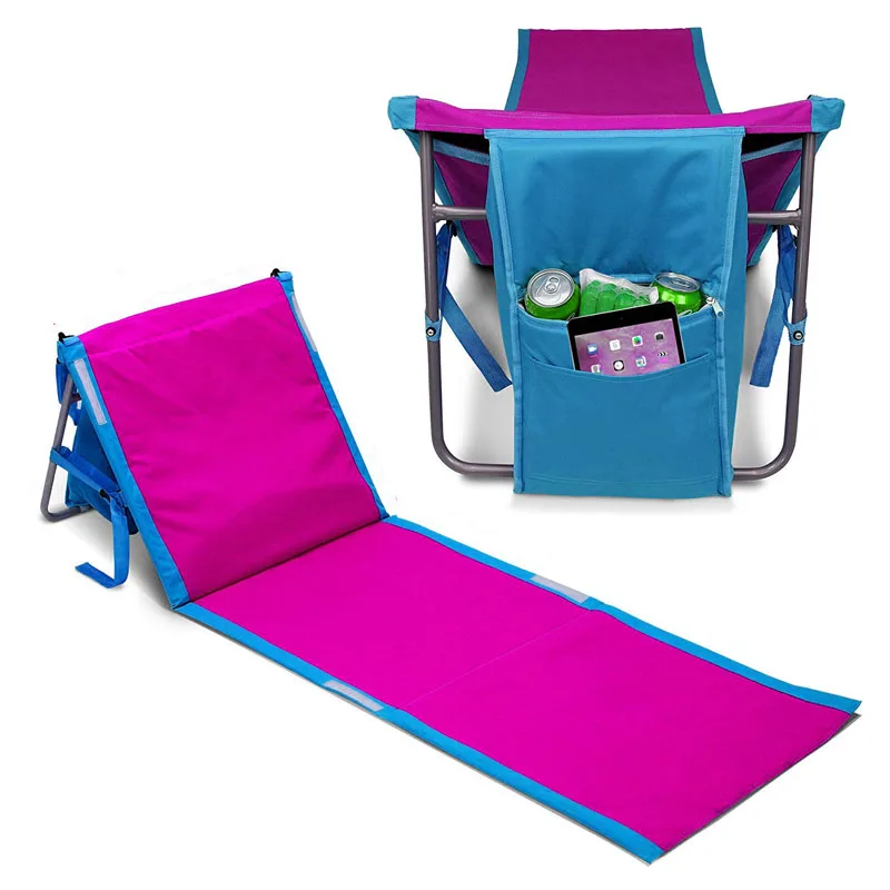 Portable Beach Lounge Chair With Insulated Cooler And Storage Pocket