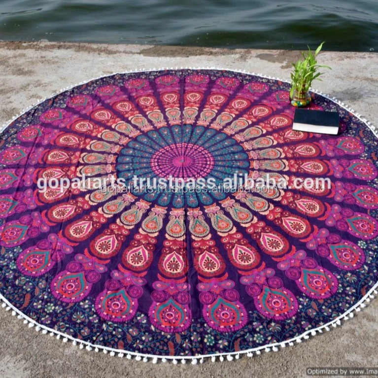 Cotton Yoga Mat Roundie Tapestry Ethnic Indian Beach Throw Hippie Table Case 72/"