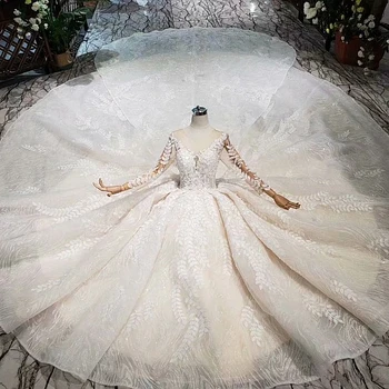 Luxury Elegant Backless Long Train Wedding Dress Bridal Gown Lace