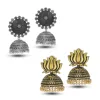 Oxidized Silver Plated Round Shape And Oxidized Gold Plated Lotus Shape Combo Set of 2 Earrings