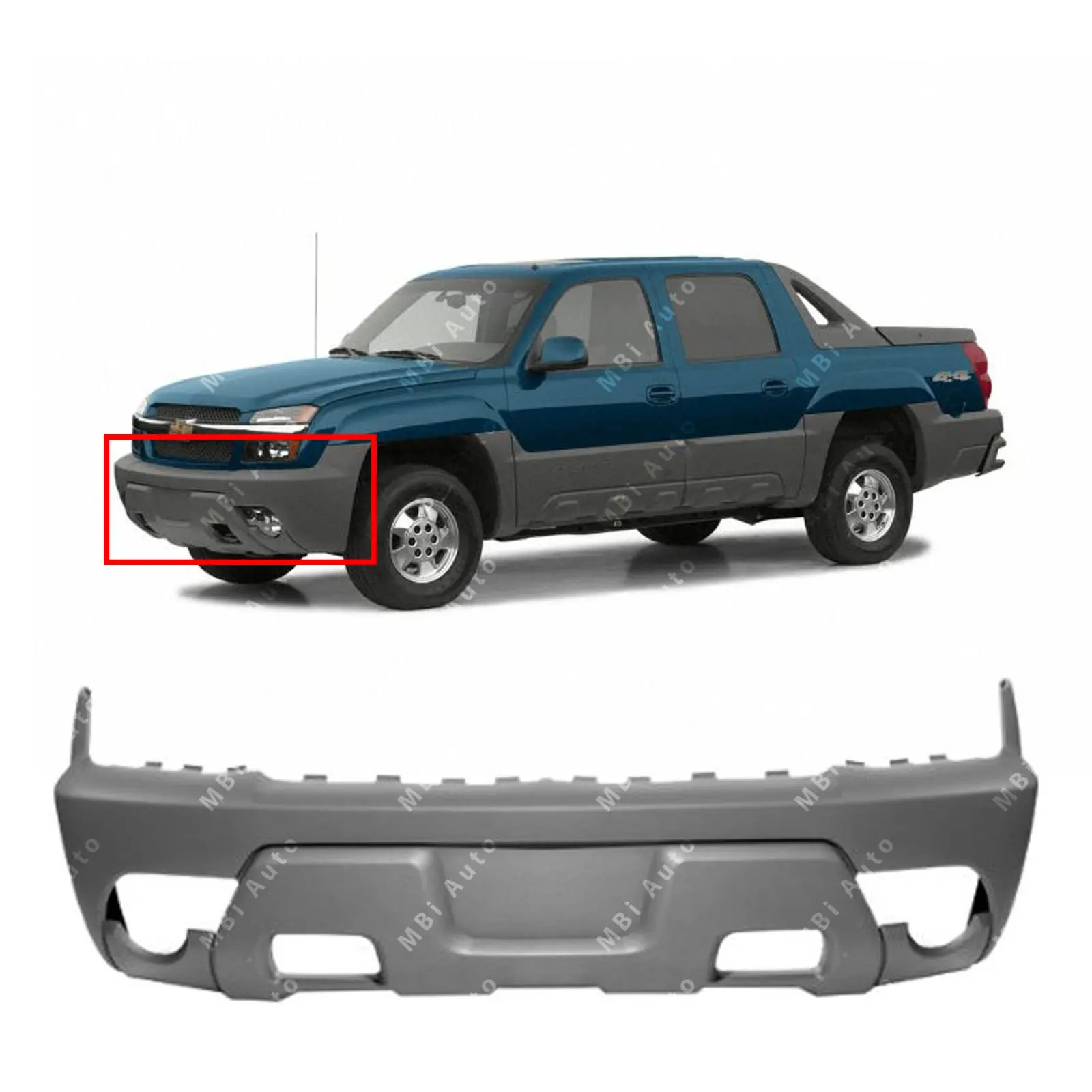 MBI AUTO - Textured, Gray Front Bumper Cover Fascia for 2002 Chevy Avalanche With Cladding 02, GM1000648