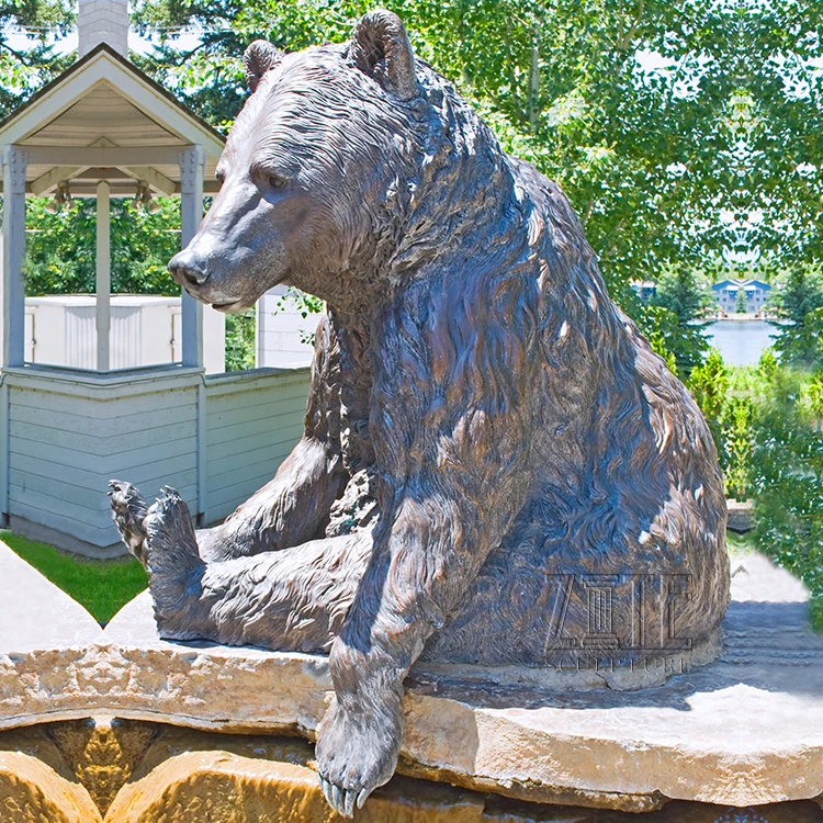 流行设计金属动物雕塑生活大小青铜熊雕像