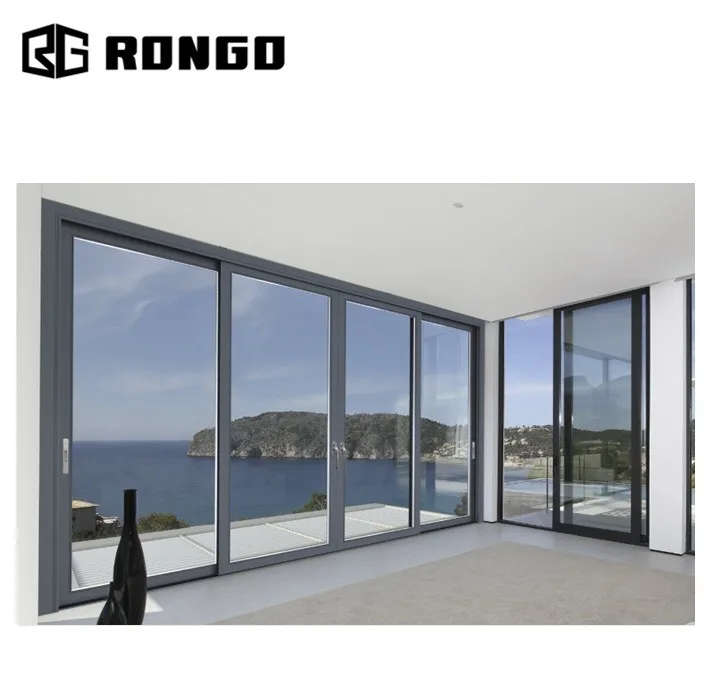 Rongo High Quality Burglar Proof 4 Panel Industrial Sliding Glass