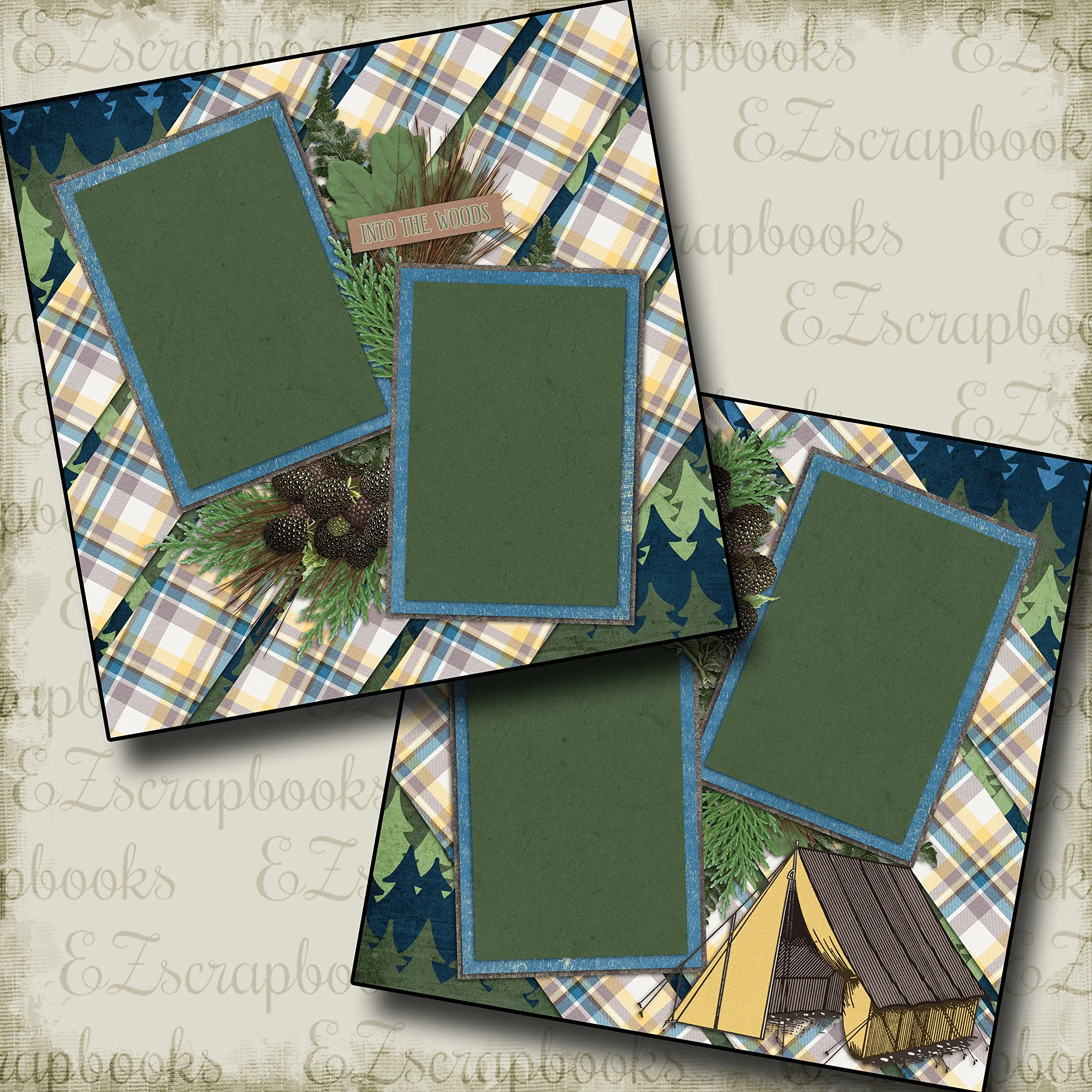 INTO THE WOODS - Premade Scrapbook Pages - EZ Layout 2080