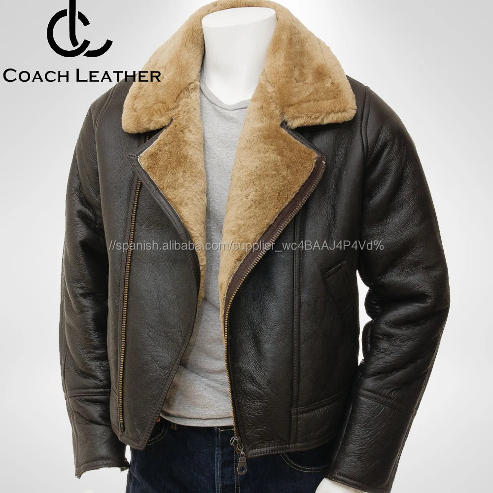 A to Z Leather para Hombre de Brown Aviador B3 Piel de Oveja Chaqueta de piloto WW2 del Vuelo con la Piel de Jengibre