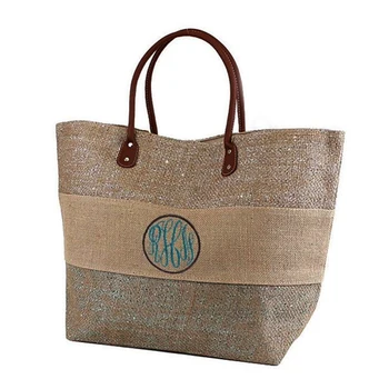 3 Color Jute Burlap Beach Tote Bag With Leather Handles Canvas Product On Alibaba