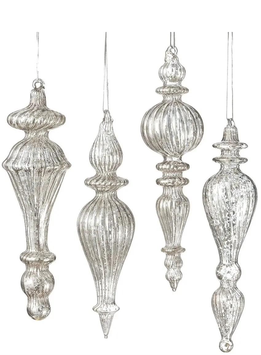 Sullivans - Antiqued Silver Mercury Style Glass Drop Finial Christmas Tree ...