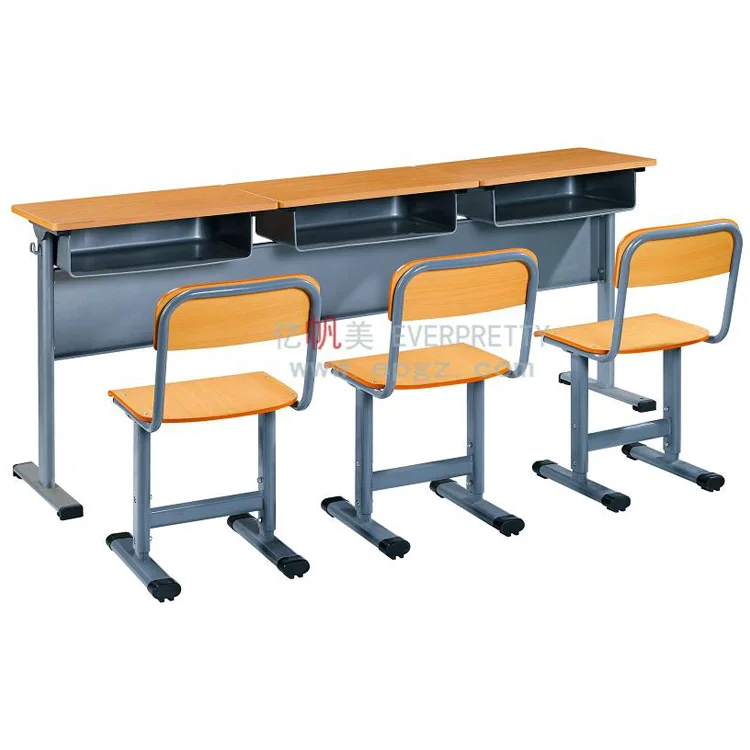 Modern 3 Seater School Desk And Chair Wooden Children Drawing