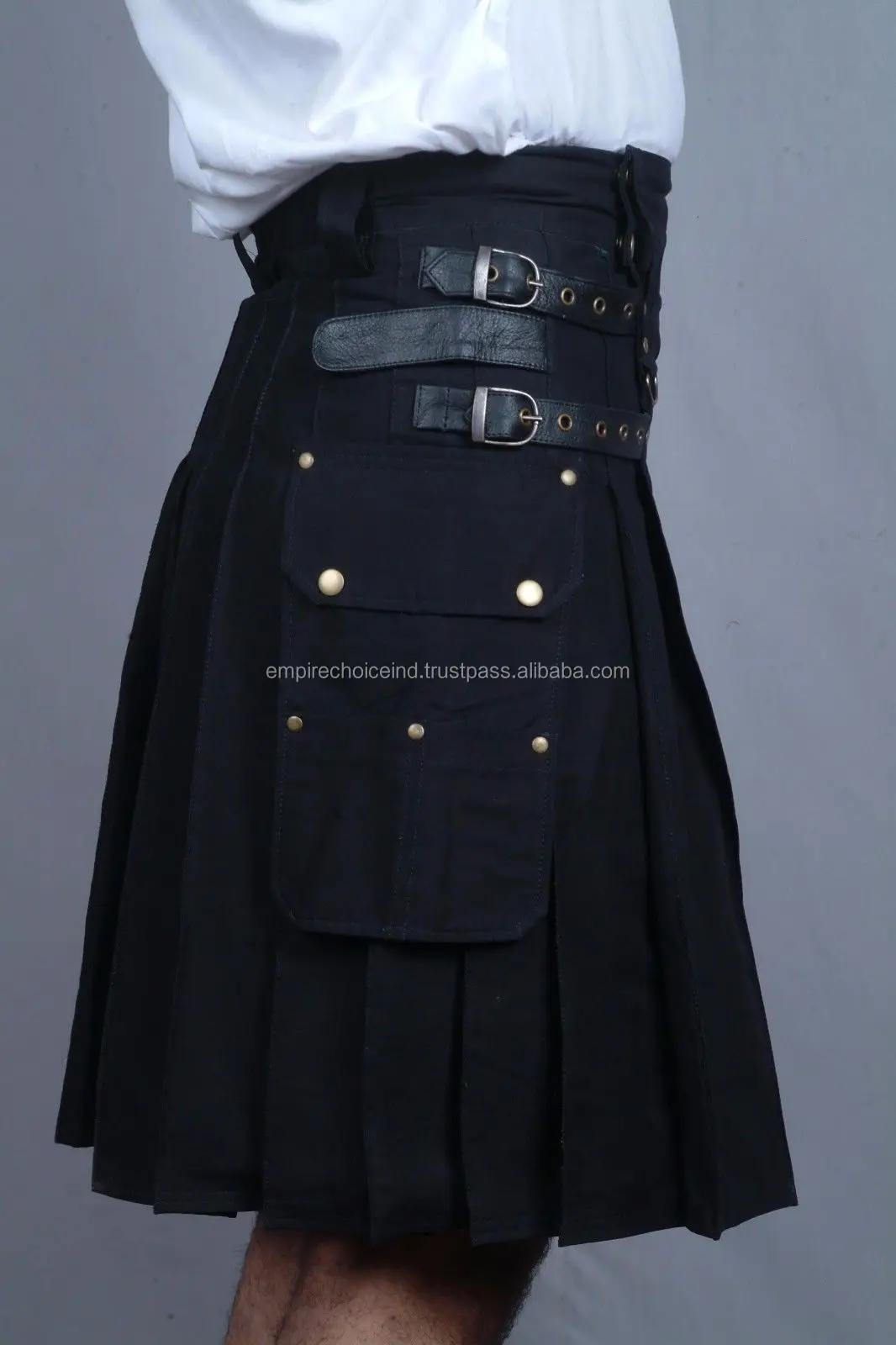 Black Premium Quality Leather Men's Utility Kilt Buy Scottish Men Classic Casual Standard