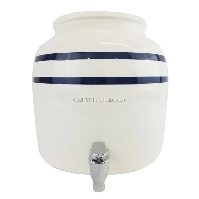 Ceramic Crock Mini Water Dispenser Tap Wood Stand 2 Gallon Use 3