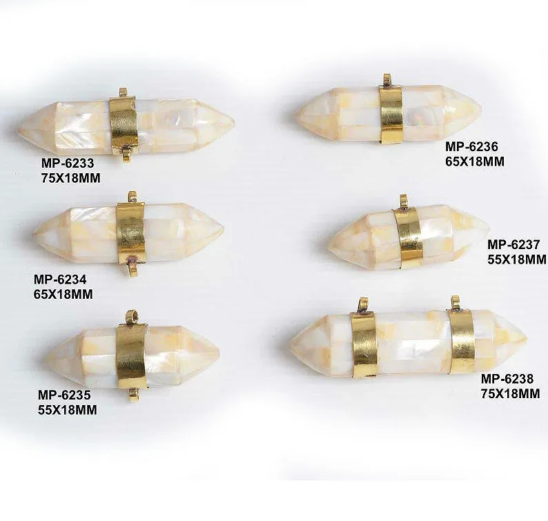 Natural Tusk: Cream White Inlaid abalone MOP, with Adorned gold Cap, Nepali, Tribal Pendant, Boho, Jewelry Supplies