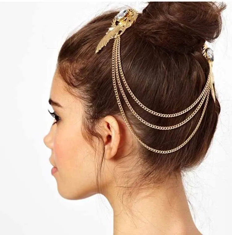 Double Hairpin Chain Ethnic Fancy Hair Clips Accessories For Women