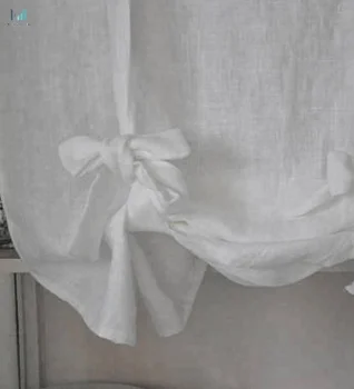 Soft White Washed Linen Handmade Curtains Drapes Kitchen Tie Up