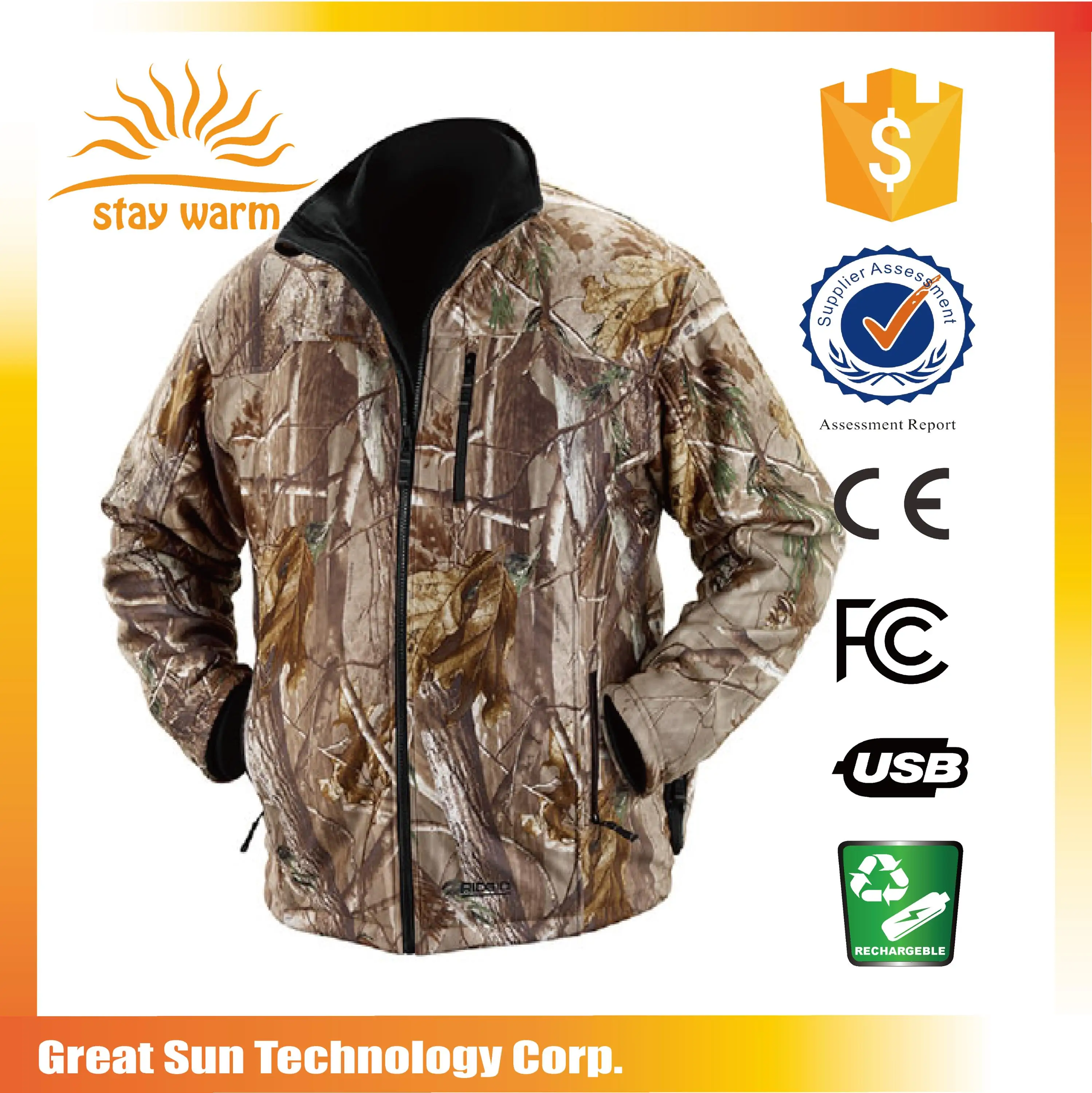 Rechargeable Camo Breathable Outdoor Work Hunting 5v Usb Heated