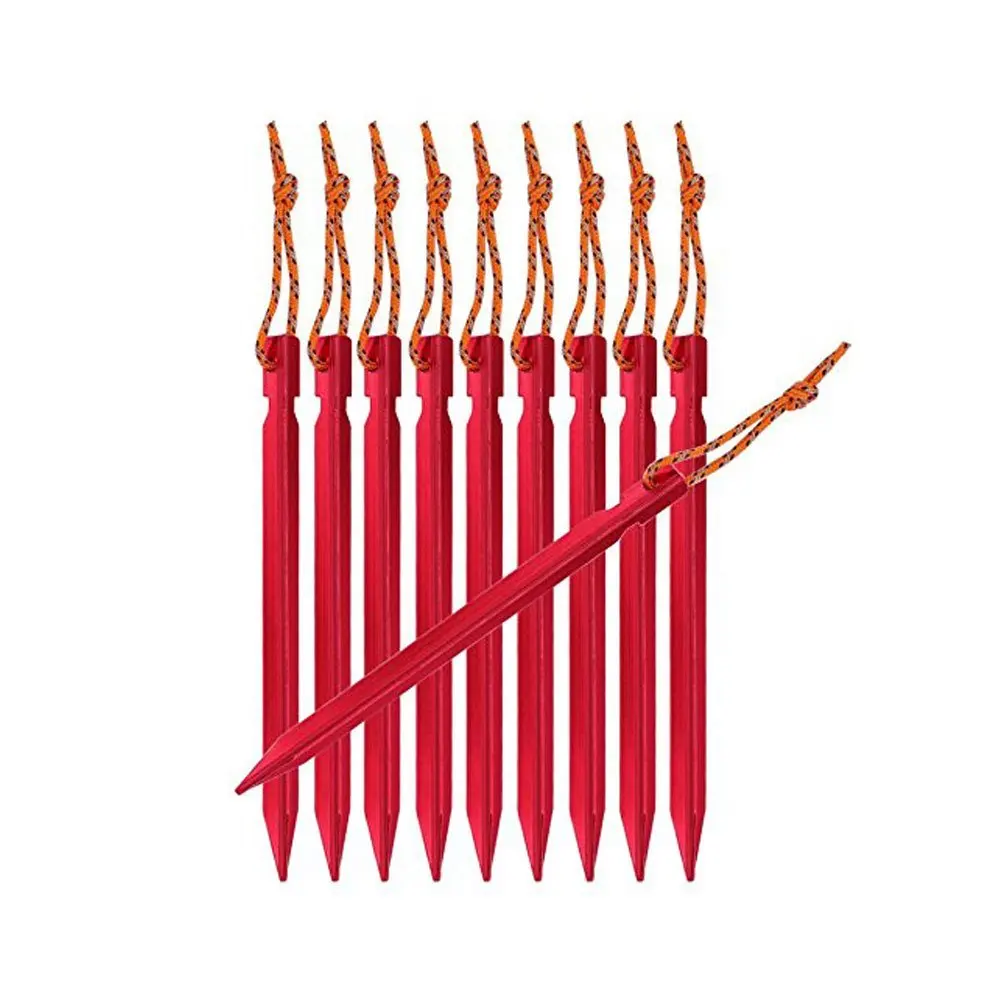 Sweetly Set of 10 pcs Aluminum Alloy Tent Nails Stakes Pegs with Bright Colored Reflective Pull Cord Rope for Outdoor Camping