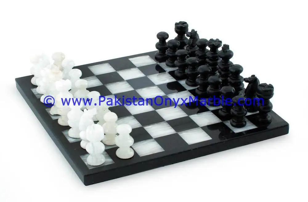 Marble Handmade Chess Set Board Game Handcarved White & Green Onyx Stone Pieces 
