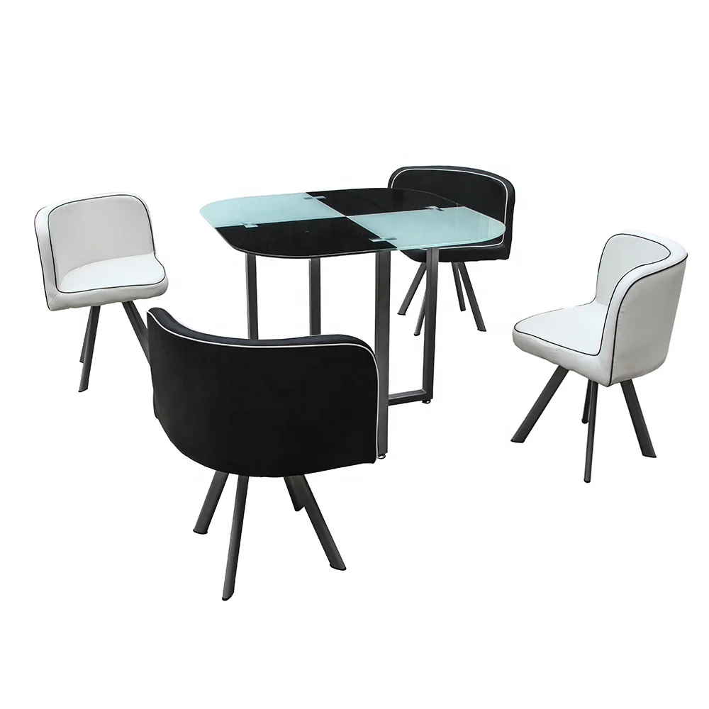 
Wholesale Cheap Price Dining Room Furniture Fiber Glass Hideaway Dining Table and Chair Set Space Saving Solid Round 