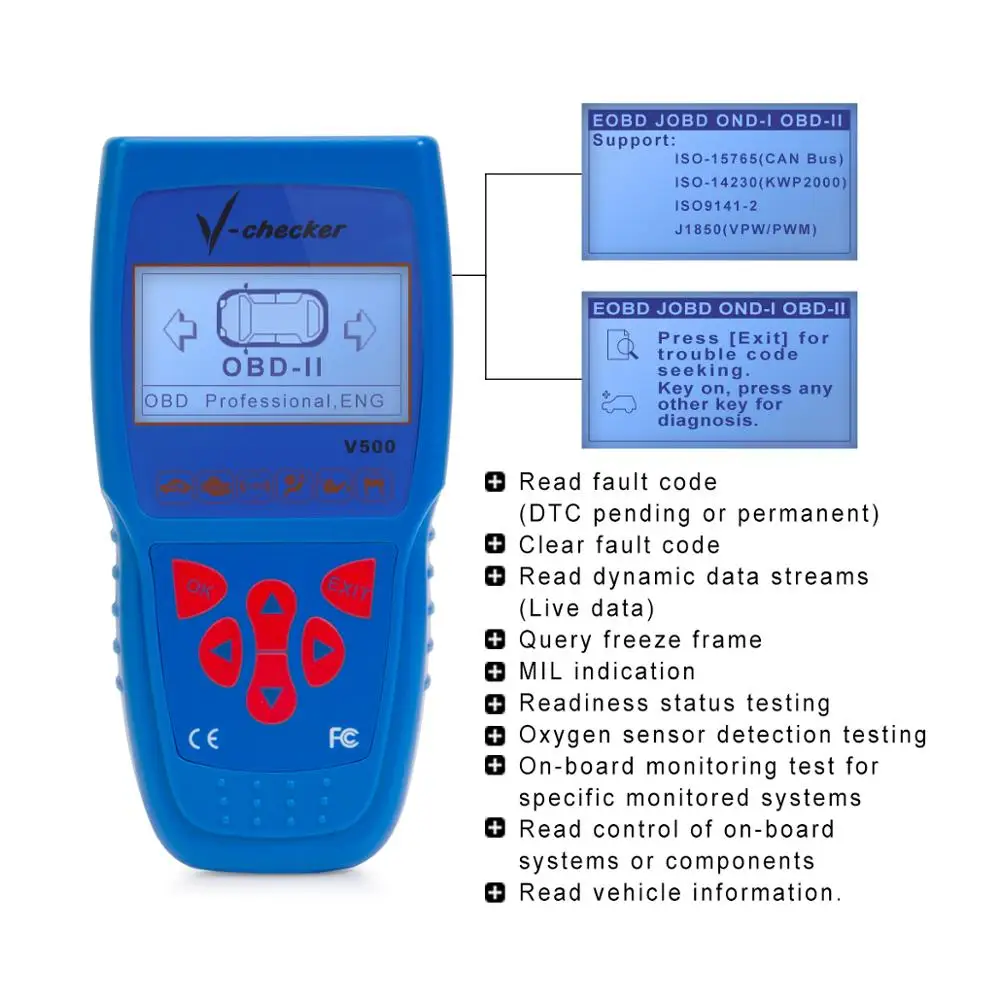 V-checker V500 Auto Code Reader EOBD OBD2 Scanner Scan Tool Testing Engine/Transmission/ABS/Airbag System scanner