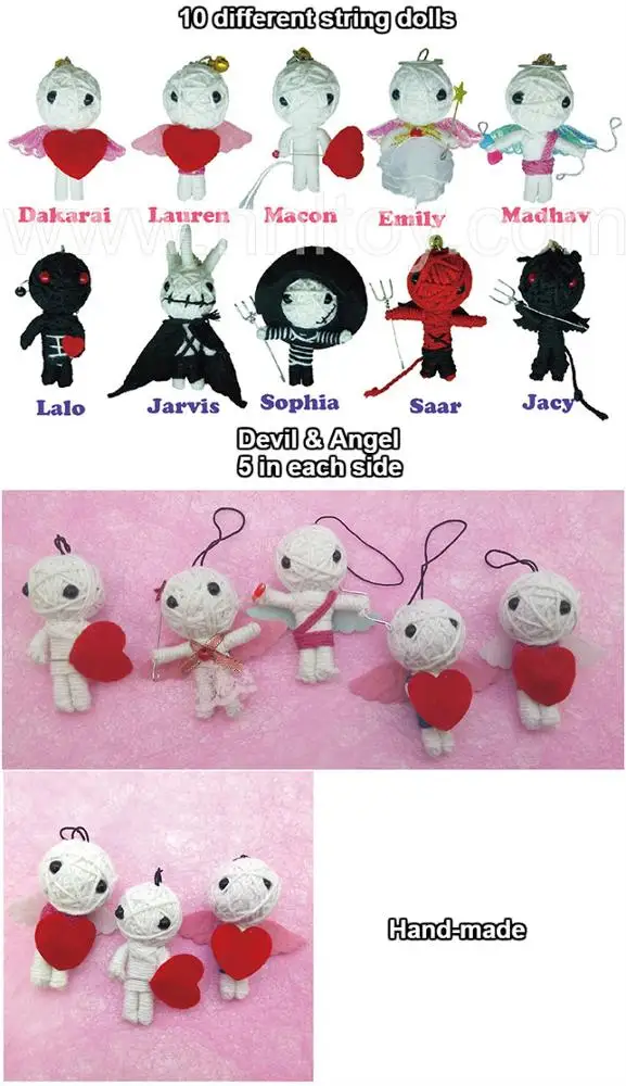 Wholesale Bulk Capsules Keychain Toy Handmade Devil And Angel Character Cute Voodoo String Dolls