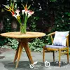 Typically vintage Round Dining Table in solid teak wood re-defined for outdoor and patio living