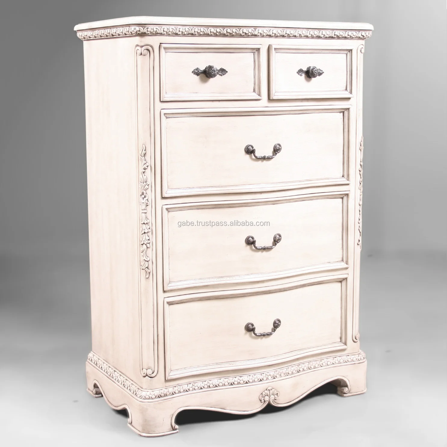 Chest Of 5 Drawers Oslo Mahogany Solid Wood Color White Antique