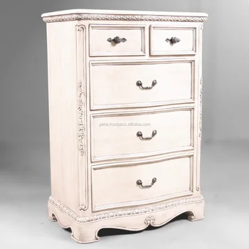 Chest Of 5 Drawers Oslo Mahogany Solid Wood Color White Antique