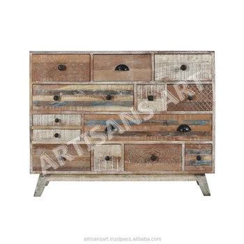 Vintage Recycled Wood White Washed Drawer Chest Antique Furniture