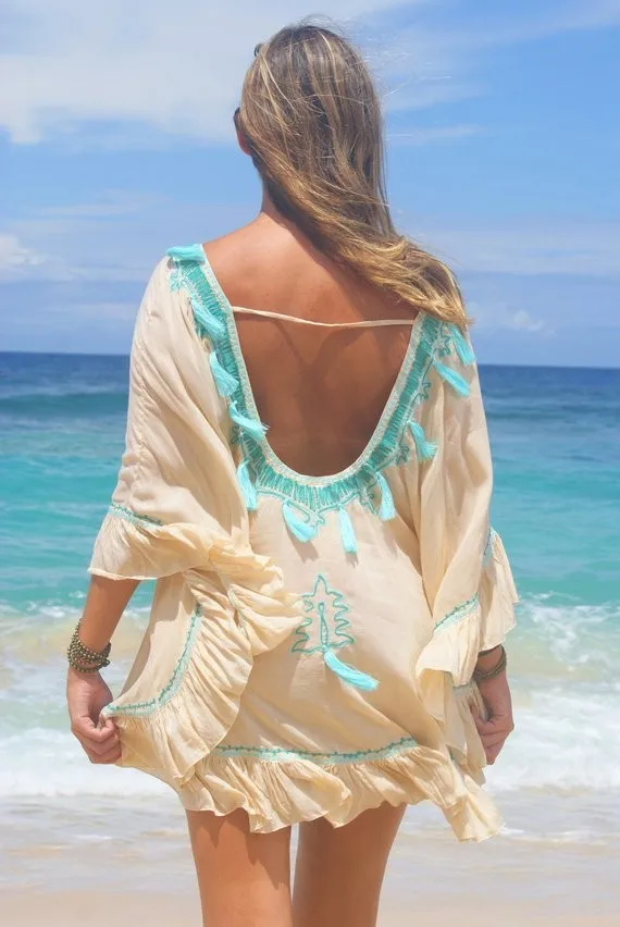 Bohemian Hand Embroidered Back Less Sexy Tassel Decoration Frill Hem ...