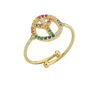 LOZRUNVE Adjustable Cubic Zirconia Rainbow 925 Silver Peace Sign Ring