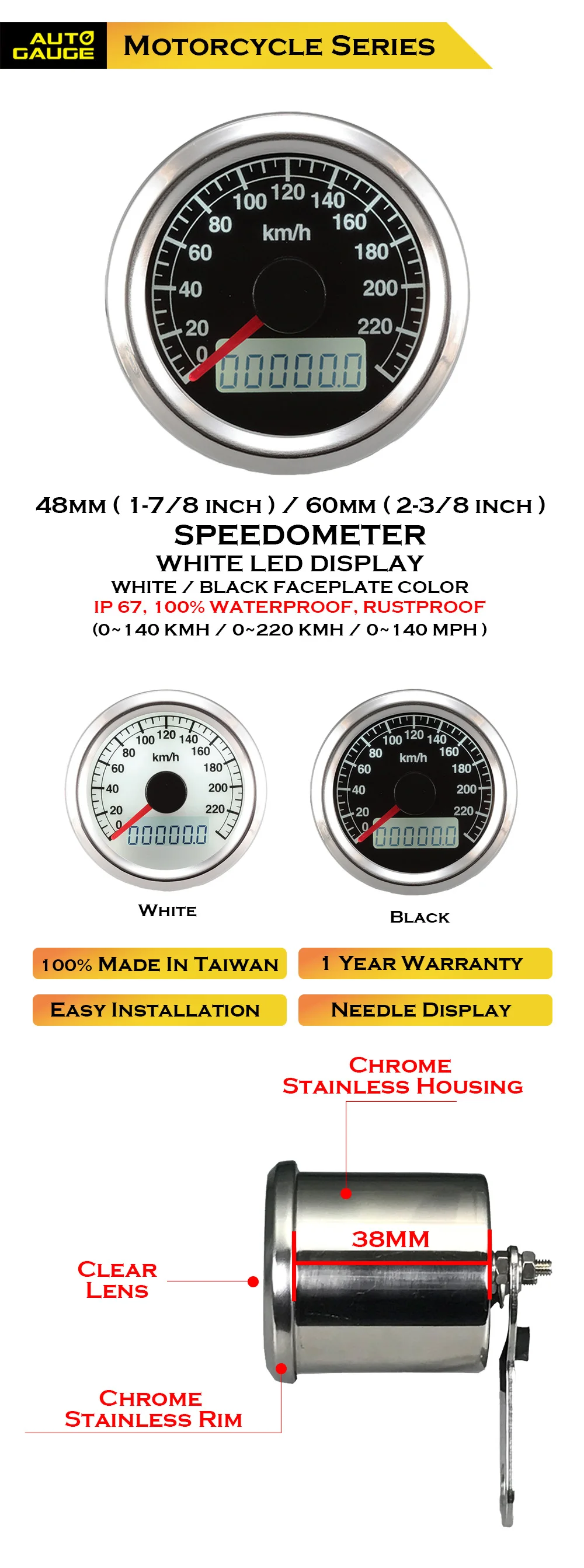 48mm Motorcycles Racing Auto Electric Speedometer Buy Needle Pointer