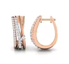 Fine Jewelry 14 Kt Real Solid Rose Gold IGI Certified 100% Natural Genuine Diamonds Doris Linear Huggie Hoop Earrings
