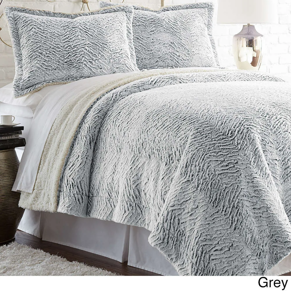 Wholesale 3 Piece Faux Fur Queen Comforter Set Zebra Design