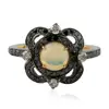 18kt Gold Genuine Black Diamond Opal Ethiopian Silver 925 Sterling Ring Jewelry