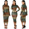 FM-A8289 2018 Autumn winter apparel new fashion casual collar stripe gradual sleeve dress one piece dress women dresses