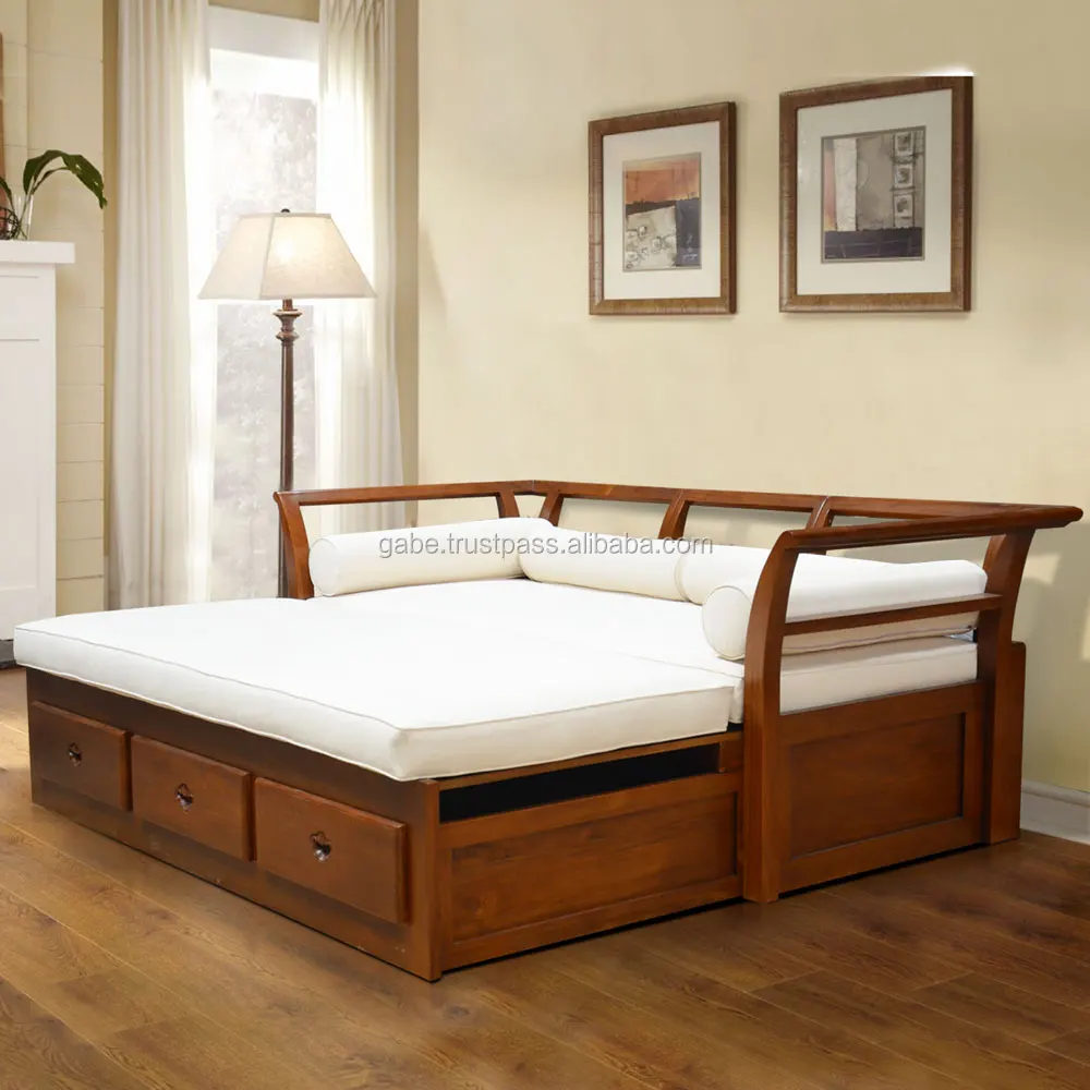 Daybed Sofa Indoor With 3 Drawers Natural Grade A Teak Wood