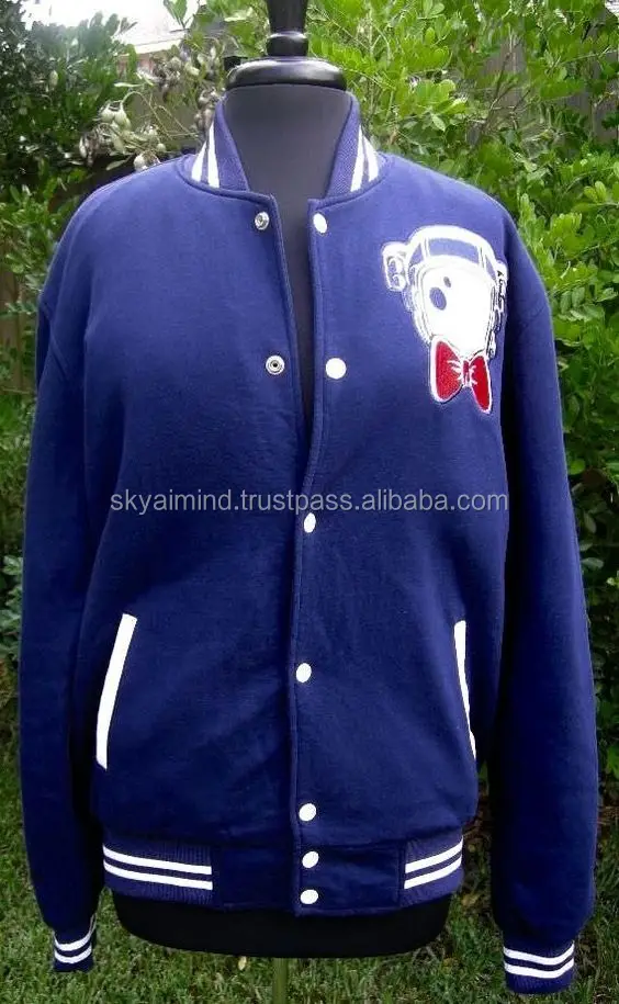 Fashion Cotton Fleece Varsity Jackets,Custom Made Leather Trim Cotton