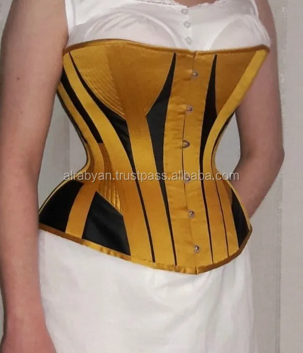 Golden Black Silk Corset For Ladies/waist Cincher Half Bust Gothic