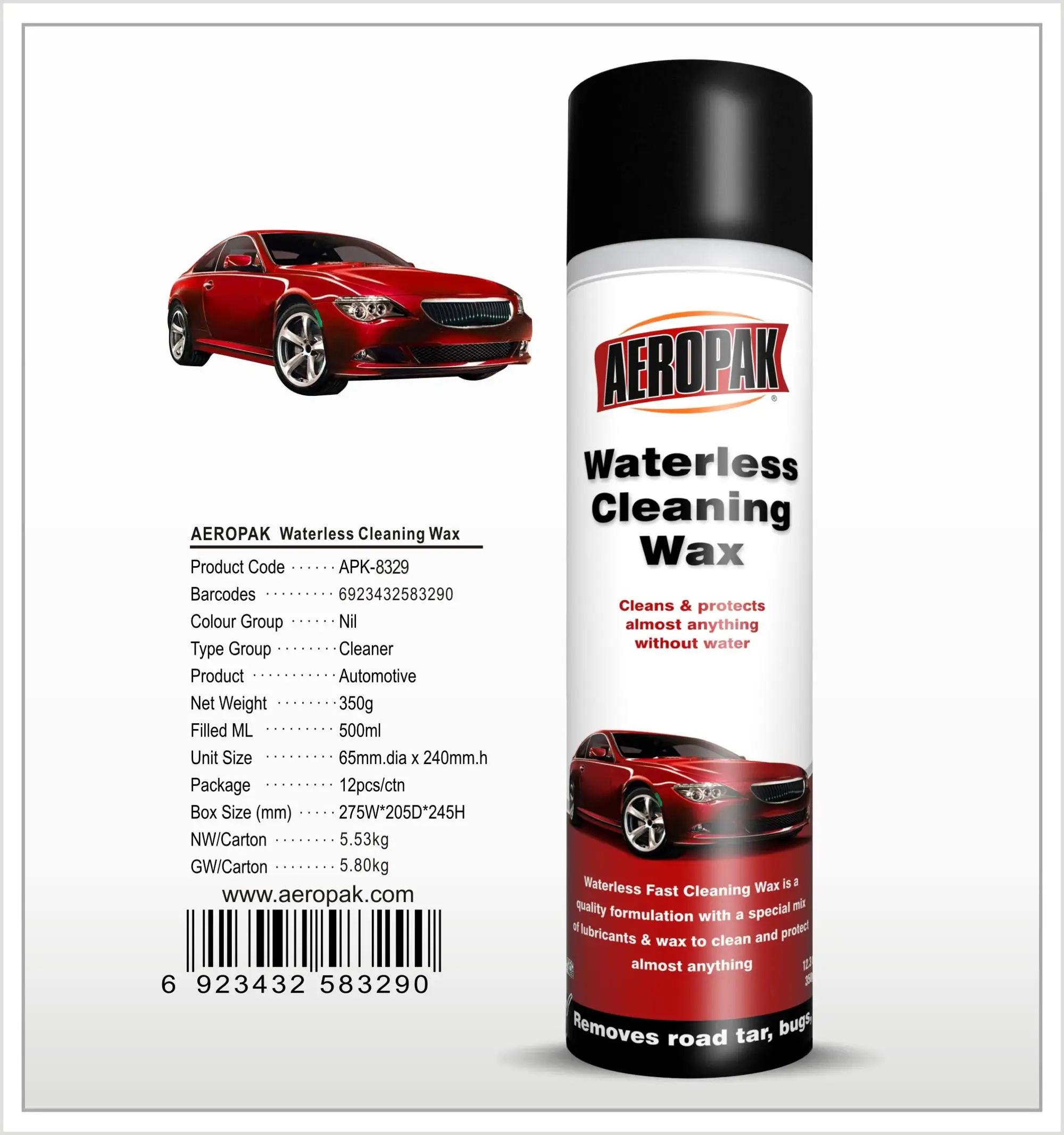 AEROPAK  500ml Waterless Cleaning Wax for protecting car surface
