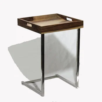 Stainless Steel Bed Side Table With Wooden Tray Top Bbq Stainless Steel Bed Side Table With Wooden Tray Top Bbq