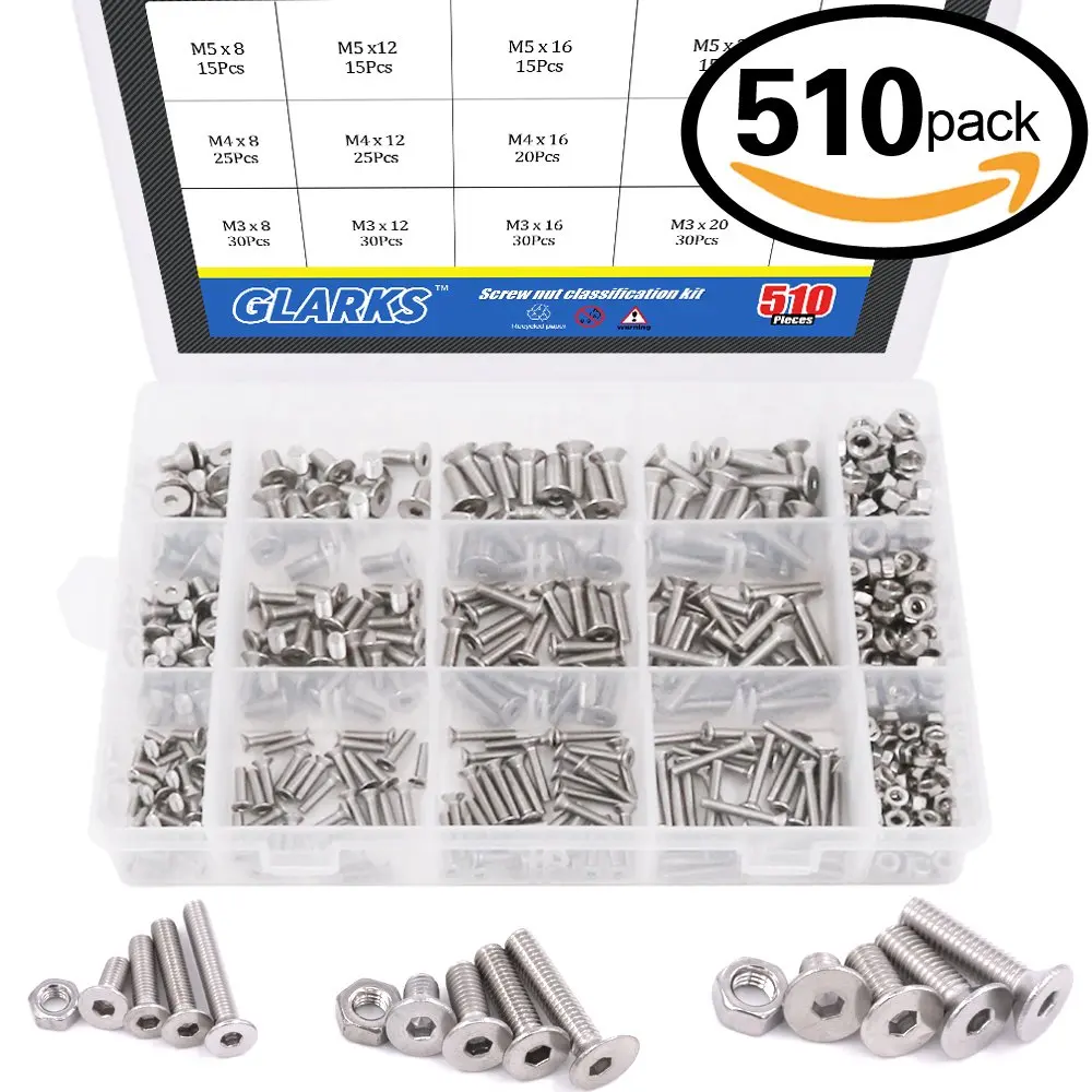 KINPAR 304 Stainless Steel Wing Nuts,Metric M3 M4 M5 M6 M8 M10 M12 Assortment Kit,Wingnuts Butterfly Nuts,45PCS