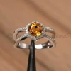hexagon shape fashion six prong yellow citrine 925 sterling silver jewelry double band diamond women ring