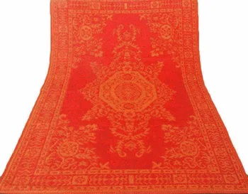Indian Floor Mat Polypropylene Plastic Orange Red Floral Pattern