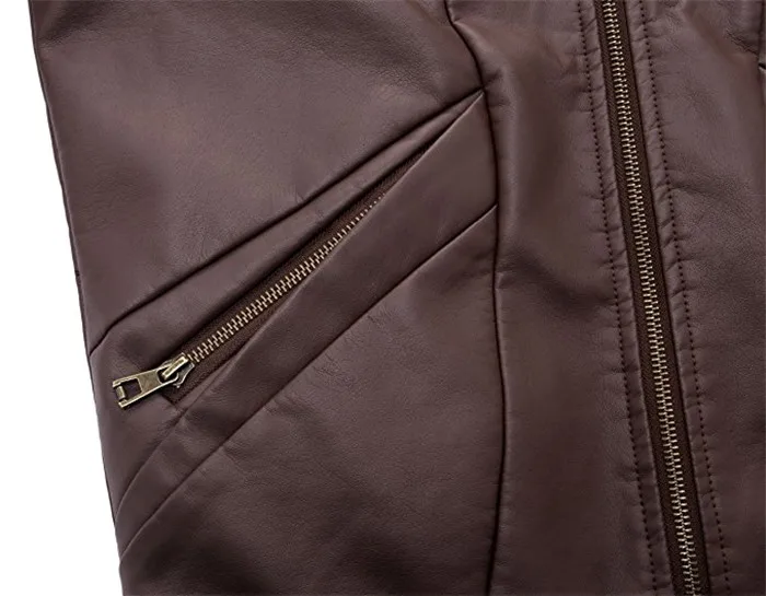Coffee Brown Color Leather Jacket For Men Zipper Jacket Windproof ...