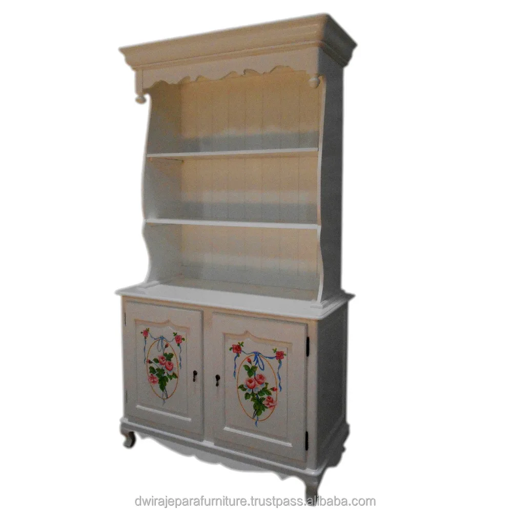 Furniture Mahogany French Wooden Open Bookcase Two Doors Hand Painting Color
